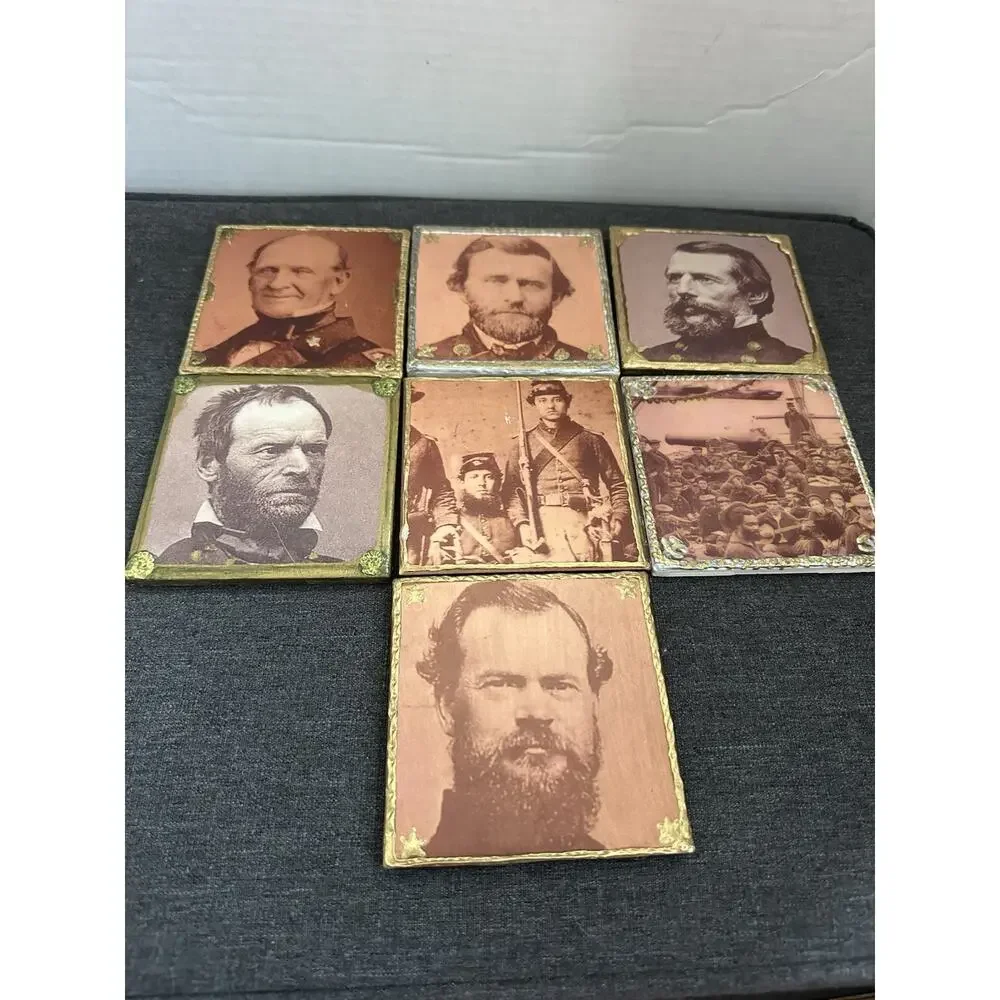 22 Handmade Civil War Photo Tile Wall Plaques Generals Soldiers Camps Reproducti